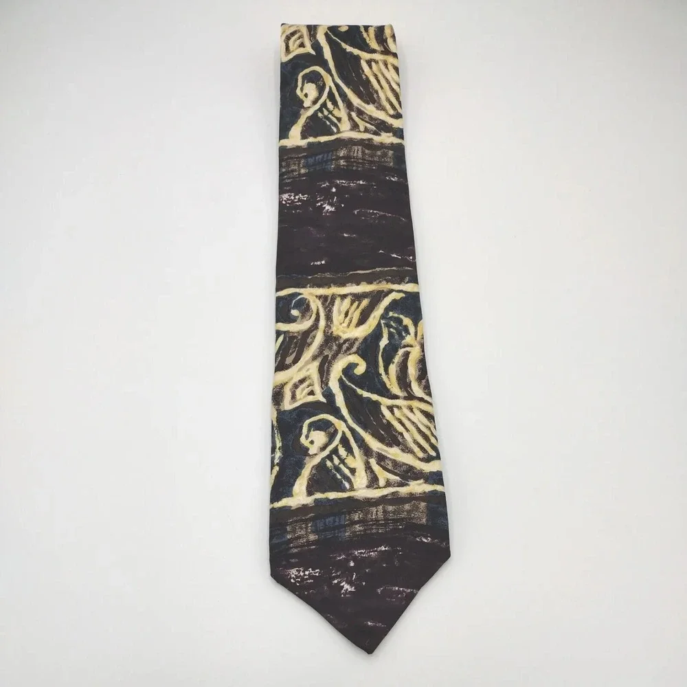 Vintage Men's Tie Hunting Horn J. Riggings 100% Silk Deep Plum Soft Yellow